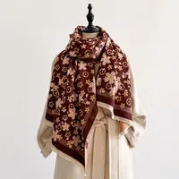 Autumn and Winter New Cherry Blossom Scarf Women's Japanese Tassel Imitation Cashmere Thick Warm Big Shawl Elegant Versatile Sca
