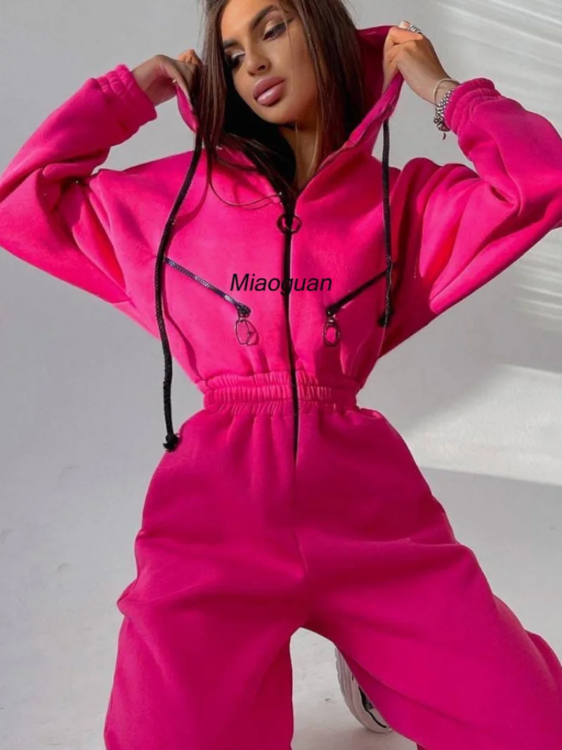 Women Overall Pants Jumpsuits Solid Color Long Sleeve Sports Casual Women's  Hooded Jumpsuit One-Piece Suit - AliExpress