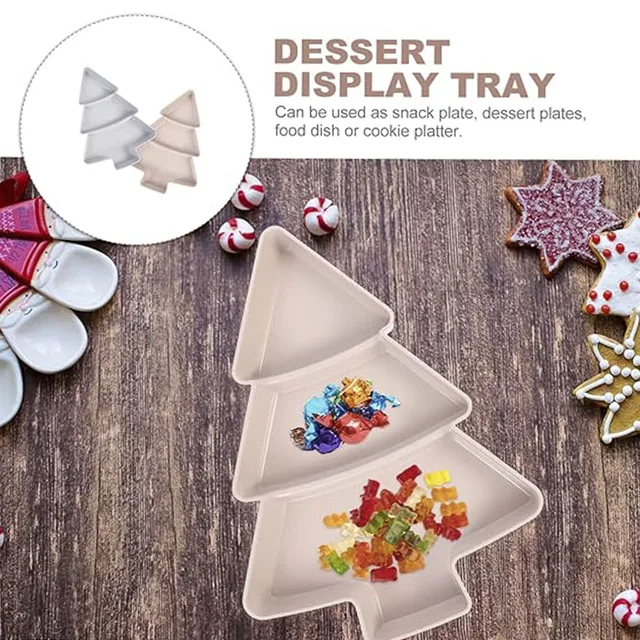 Bandeja de frutas con forma de árbol de Navidad para decoración del hogar Bandeja de frutas con forma de árbol de Navidad Rejilla dividida Plato de aperitivos para el hogar Plato de dulces de plástico - Image 4