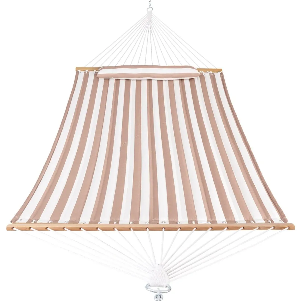

Quilted Fabric Hammock with Spreader Bar, 2 Person Double Hammock with Pillow and Chains, Hammock for Outdoor Outside Patio