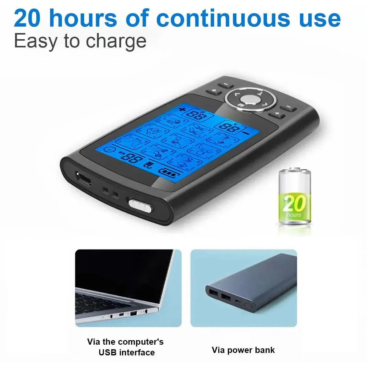 Muscle Stimulator TENS EMS Unit 24 Modes Pain Relief Rechargeable TENS Machine Massager Physical therapy 10 Pads ABS Pads