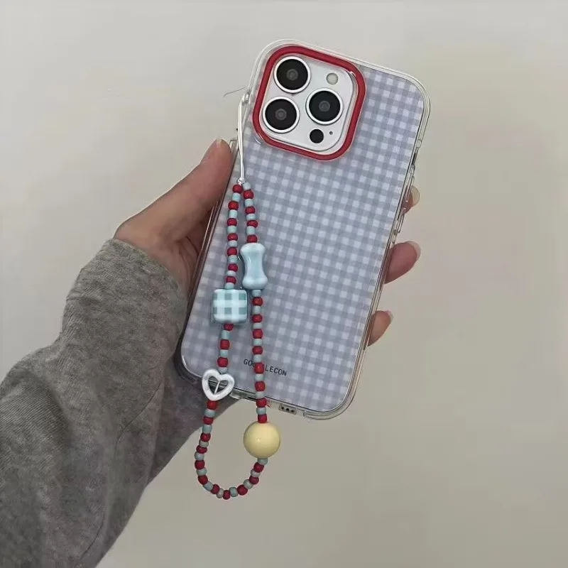Stylish Blue Checkered Grid Phone Case - Clear Protective Cover