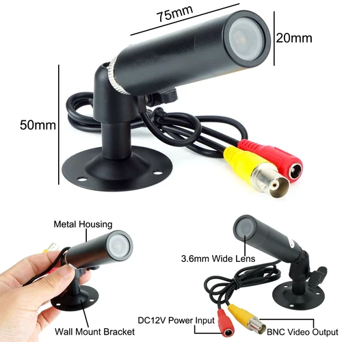 Uvusee CCTV 1/3, 소니 CCD 1000TVL, 3.6mm HD 미니 총알 보안 카메라, 브래킷 포함 감시 2