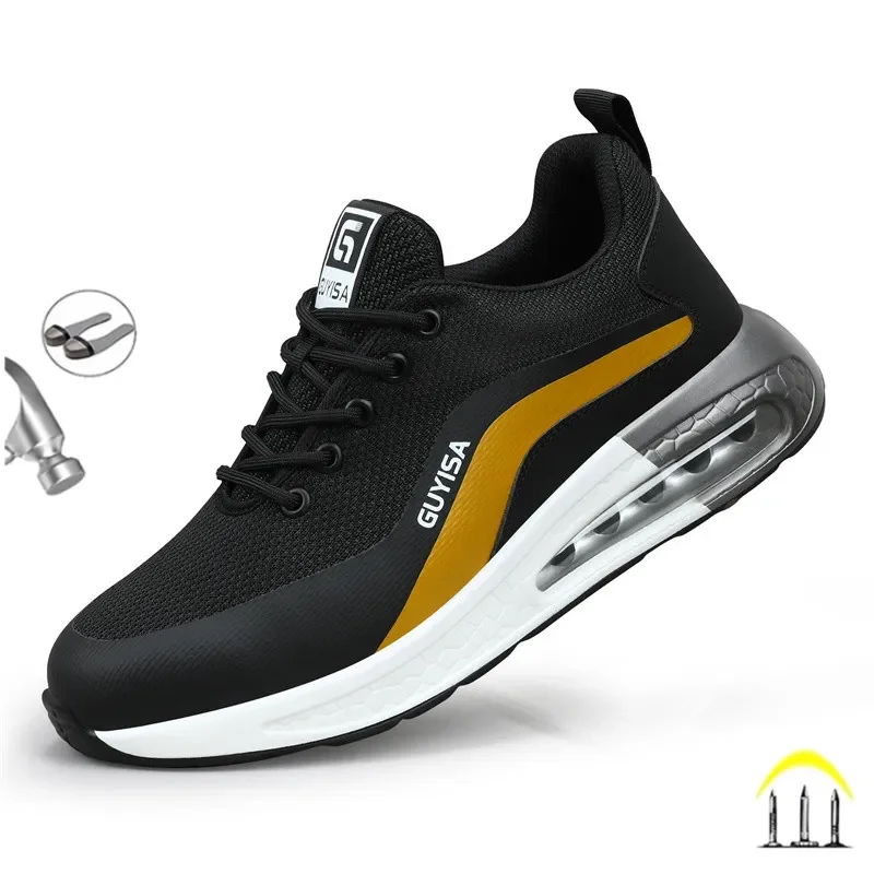 Safety Shoes for Men Air Cushion Work Sneakers Men Work Shoes Steel Toe Safety Boots Mens Anti-puncture Indestructible Boots