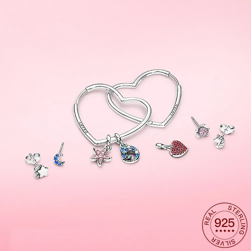 Sterling Silver Loved Heart Me Earrings for Women S925 Silver Earring with Charms DIY Jewelry gift
