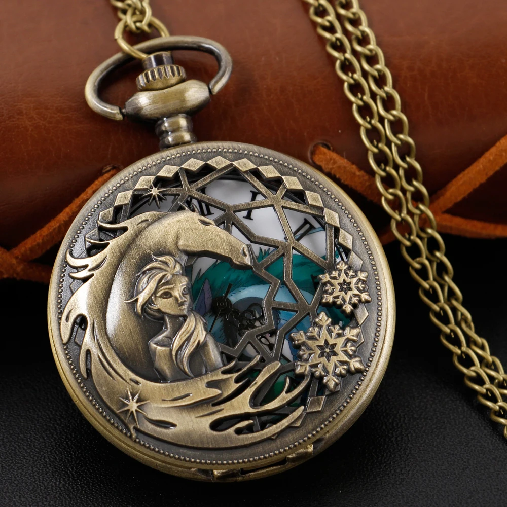 Classic Japanese Anime Princess Themed Hollow Quartz Pocket Watch Retro Unisex Necklace Pendant Accessory Holiday Gift popular japanese cartoon anime yellow hat pirates quartz pocket watch exquisite necklace pendant best gift for men and children