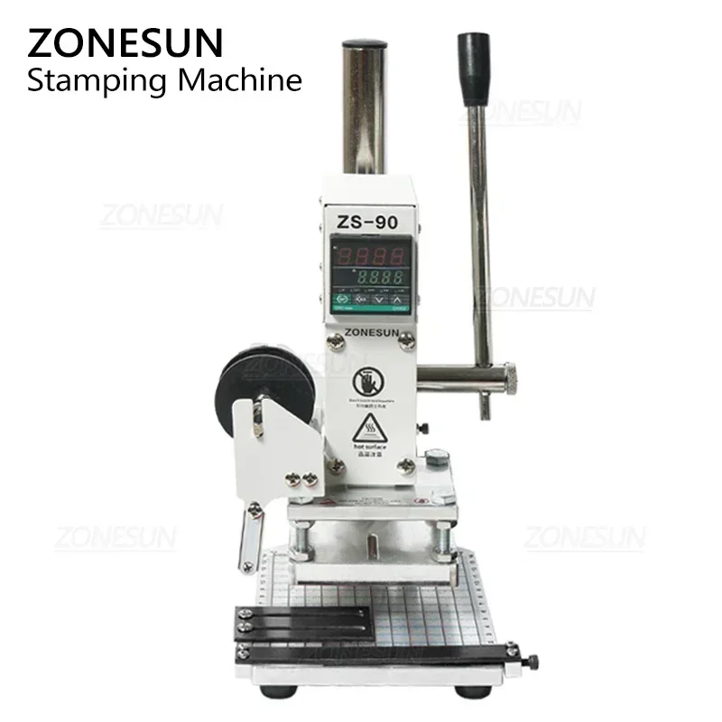 Leather Embossing Machine ZONESUN ZS90 Manual PVC Card Leather Paper Hot Foil Stamping Bronzing Embossing Branding Press Machine Burn Iron Stamp Tool