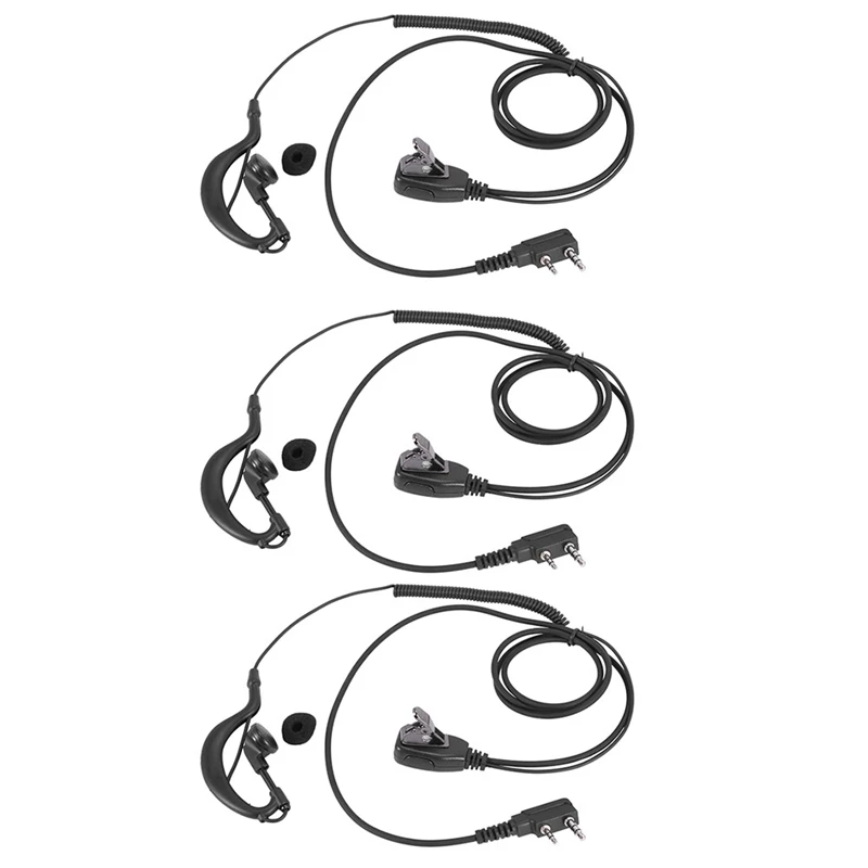 3X 2Pin G Shape Earpiece PTT MIC Ear Hook Headset For Kenwood Puxing Wouxun Baofeng Radio