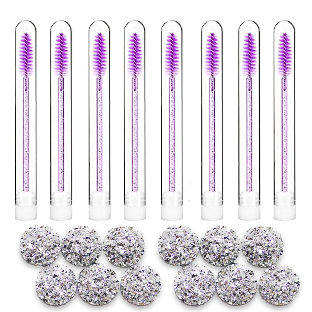 

50pcs Reusable Eyebrow Brush Tube Disposable Eyelash Brush Mascara Wands Replaceable Dust-proof Sparkling Broken Diamond Bottom