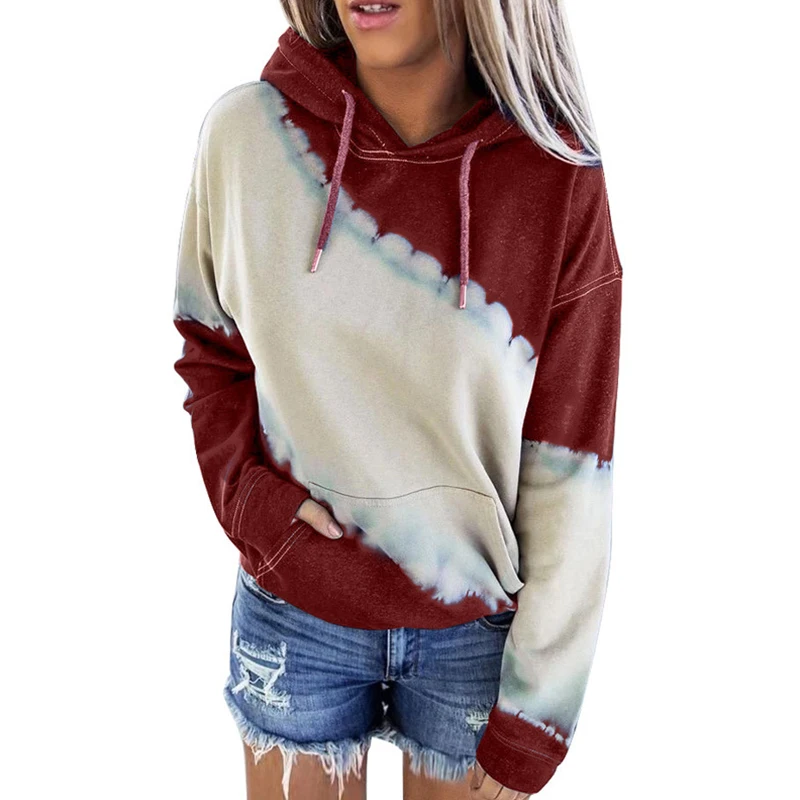 Fall Winter Fashion Tie Dye Printing Streetwear Casual Pullover Sport Top Hoodie Long Sleeve Simple Loose Harajuku Sweater Women