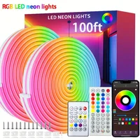 Bande lumineuse LED néon 24V RGB, 5m, 10m, 20m, 30m, application Bluetooth, 24 touches, 44 touches, télécommande, synchronisation de la musique, Kit d'alimentation, 60LED, décor étanche 1