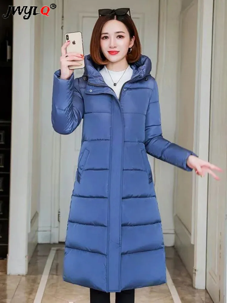 

Oversize Hooded Long Parkas Women New Winter Thicken Padded Jackets Quilted Outerwears Korean Fashion Loose Casaco Grey Overcoat