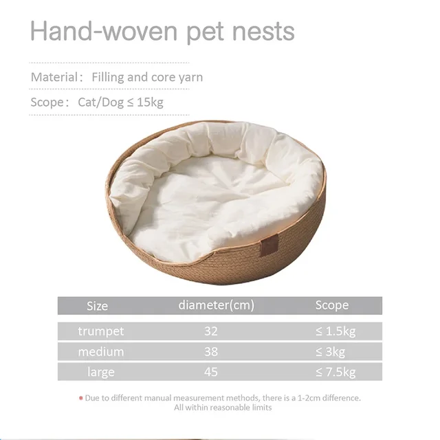 Pet Basket Mattress Rattan Grass Weaving Cat Nest Dog Kennel Straw Scratch Board Cat Bed for Puppy Kitten All Season Universal 6
