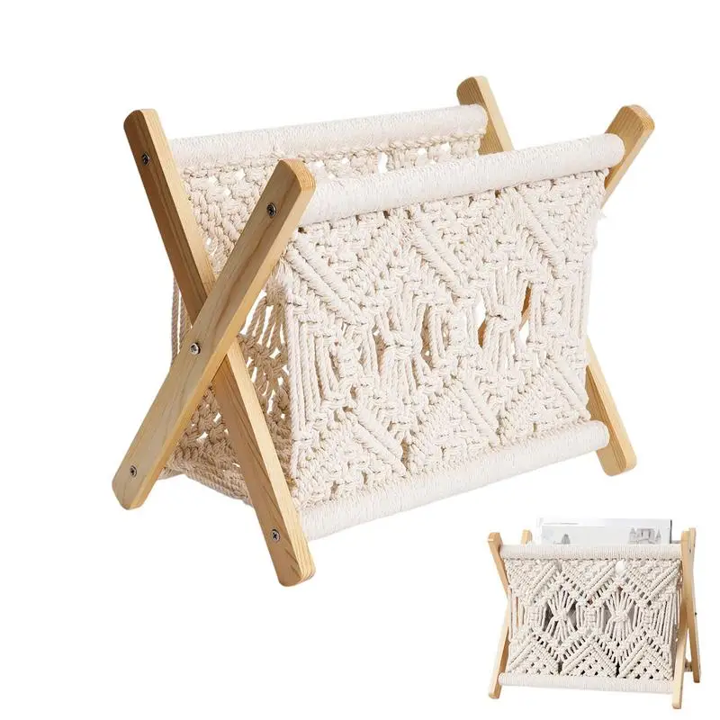 

Boho Rack Boho Holder Storage Floor Standing Basket Standing Woven Storage Rack Country Cotton Rope Organizer Geometric Home Art