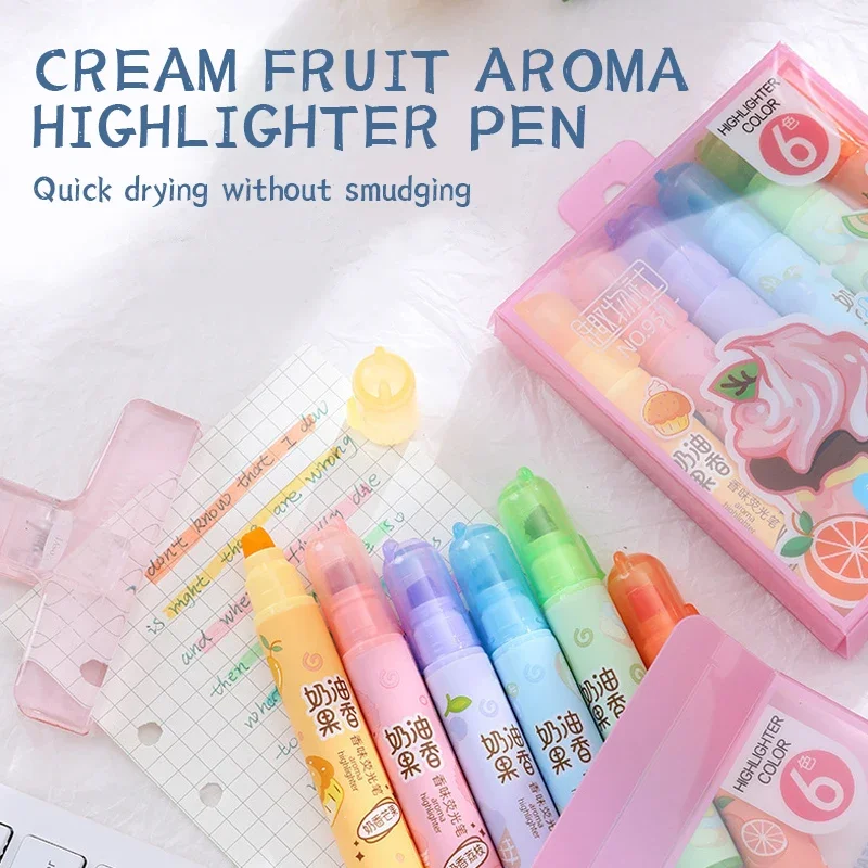 Highlighter pen marker pen highlighter marker 6 Colors Highlighter Markers Creamy Fruity Aroma Highlighter Pen Back to School Supplies Aesthetic for Girl Students Kids Gifts