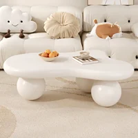 Table basse Comanlai avec éclairage LED, table d'appoint en forme de nuage au design unique, pied rond, table à thé pour salon, bureau, blanc 3