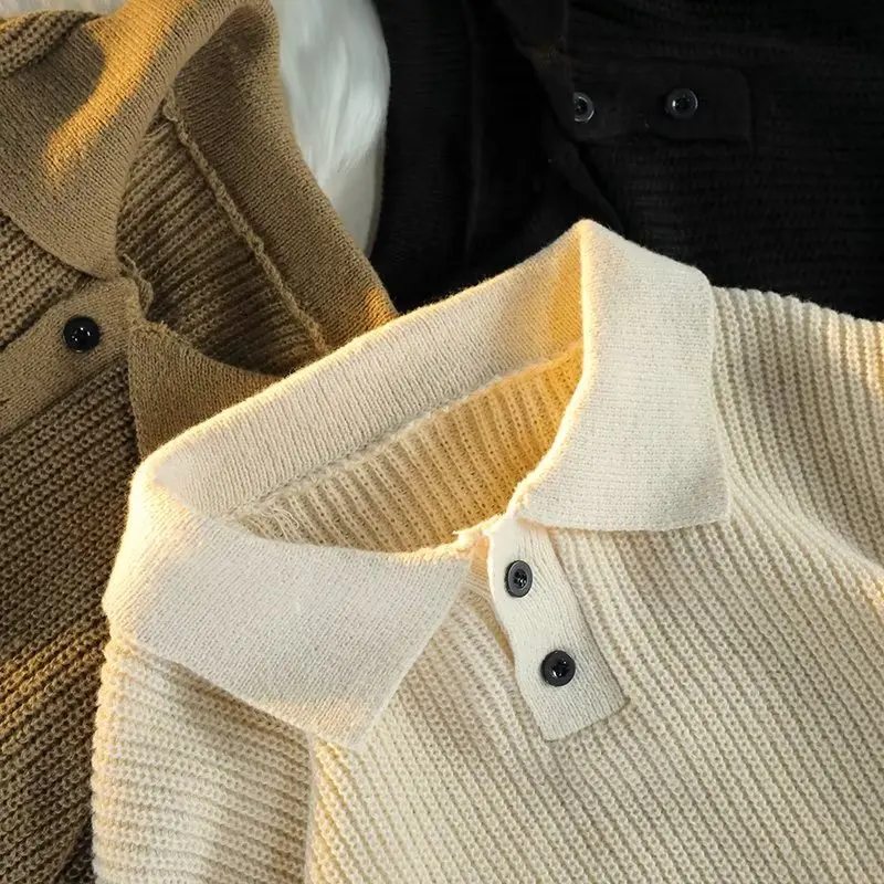 

Новинка 2024, зимний теплый свитер с отложным воротником, повседневный мужской теплый вязаный свитер, сохраняющий тепло мужской джемпер, вязаный свитер D195