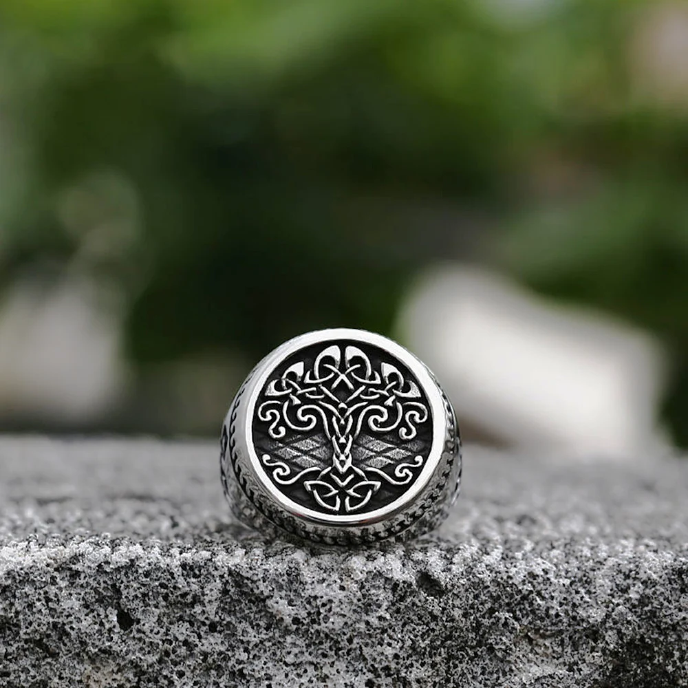 Stainless Steel Ring Finger Ring Jewelry Accessories Vintage Viking Tree Of Life Ring For Men Nordic Mythology Stainless Steel Yggdrasils Ring Fashion Amulet Viking Jewelry Gift