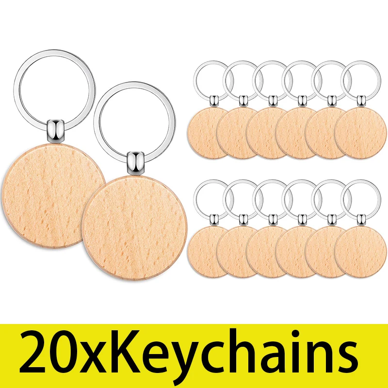 

20Pcs Solid Wood Keychains Car Keyring Round Wooden Keychains Handmade Pendant Gift For Men And Women