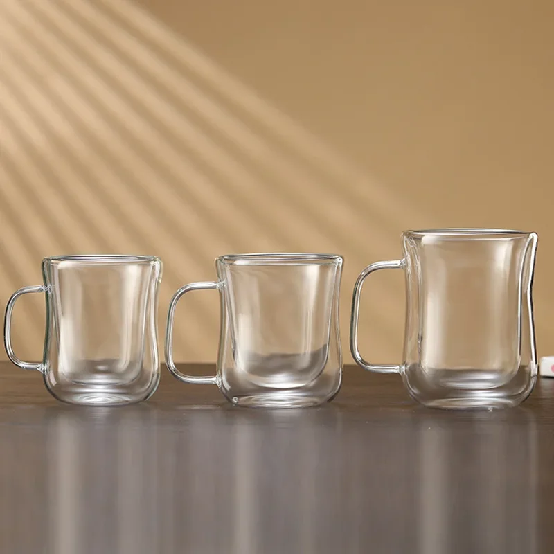 Double Wall Glass Cup Transparent Heat Insulation Coffee Water