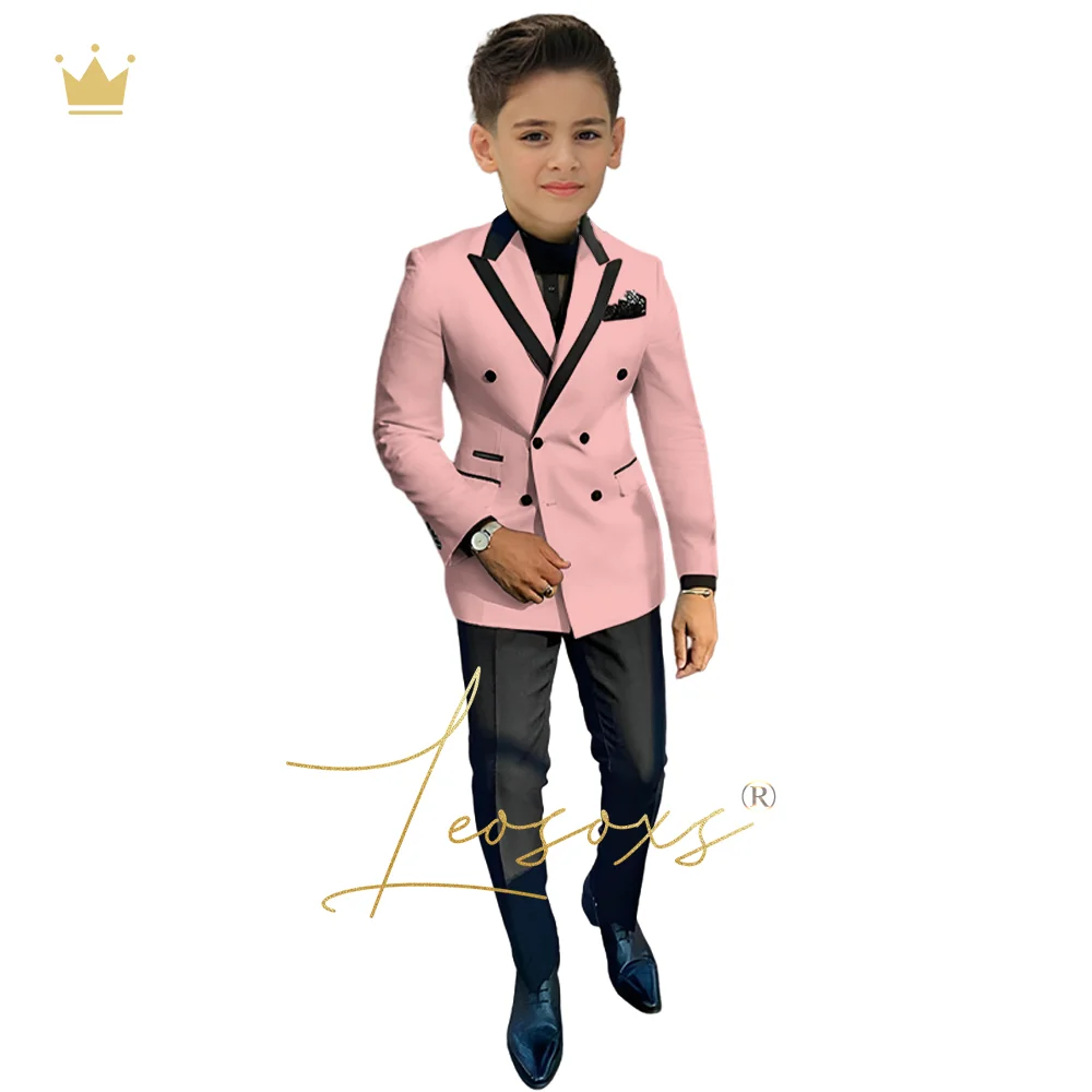 Boys Fashion Dress Suit 3 Piece Suit Children's Gun Collar Color Matching Jacket Vest Trousers Suit Wedding Party Tuxedo Boys Formal Suit Set