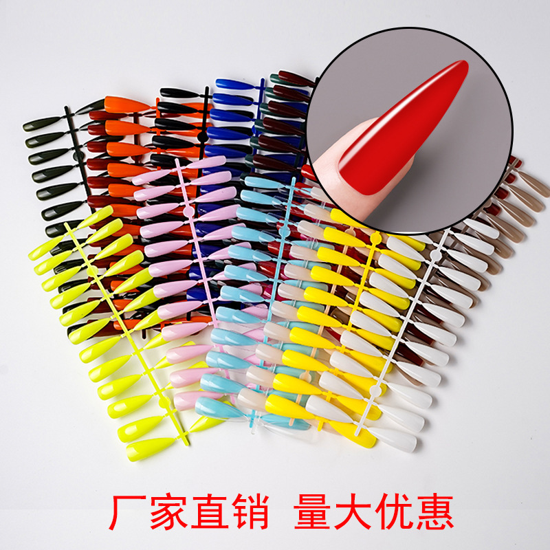 24P Ultra-long Solid Color Water Droplets Bright False Nails Art Ballerina Press on Nail Wearing Removable Artificial Fake Nails