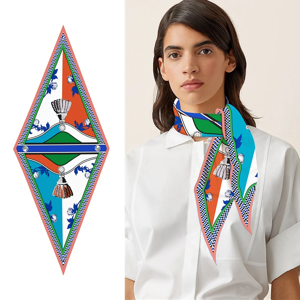 

Дизайнерский роскошный женский шелковый шарф с принтом роз и кисточками бриллиантами, роскошная бандана, женский шейный платок, шаль