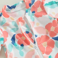 Toddler Girls Summer Swimsuit Long Sleeve Floral Print Swimwear Kids Bathing with Headband Beach Pool Swimming Suit 4
