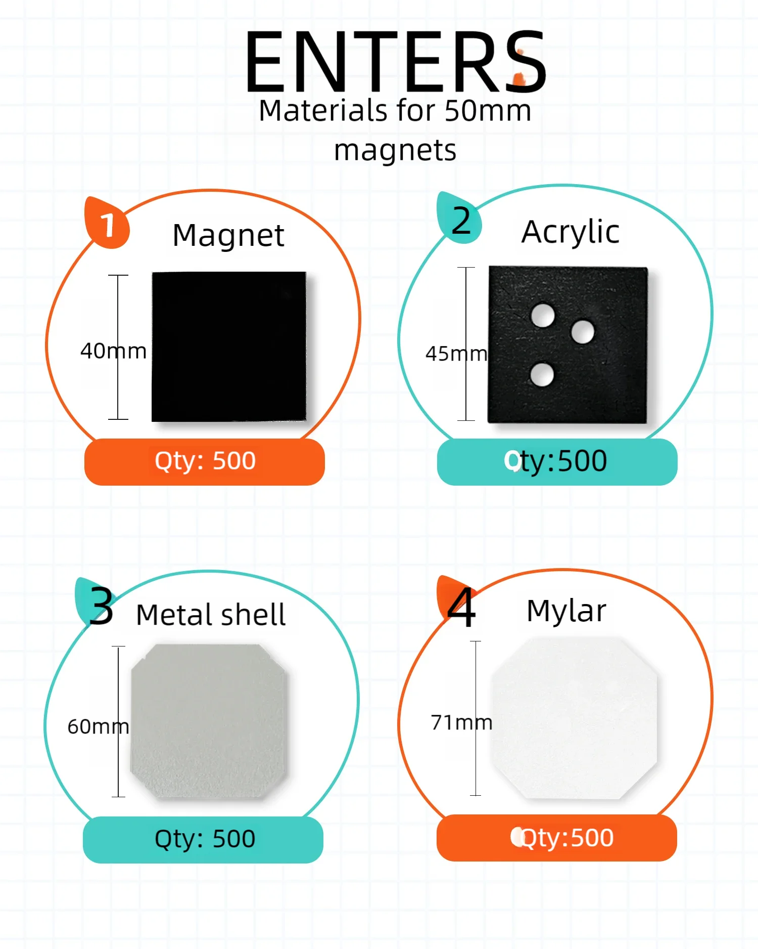 500sets 50*50mm 2*2in Square Photo Fridge Magnet Materials magnet maker