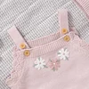 Newborn Baby Romper Knit Infant Girl Jumpsuit Fashion Embroidered Florals Toddler Kid Clothes Hat 0-18M Overalls Sleeveless 2pcs 4