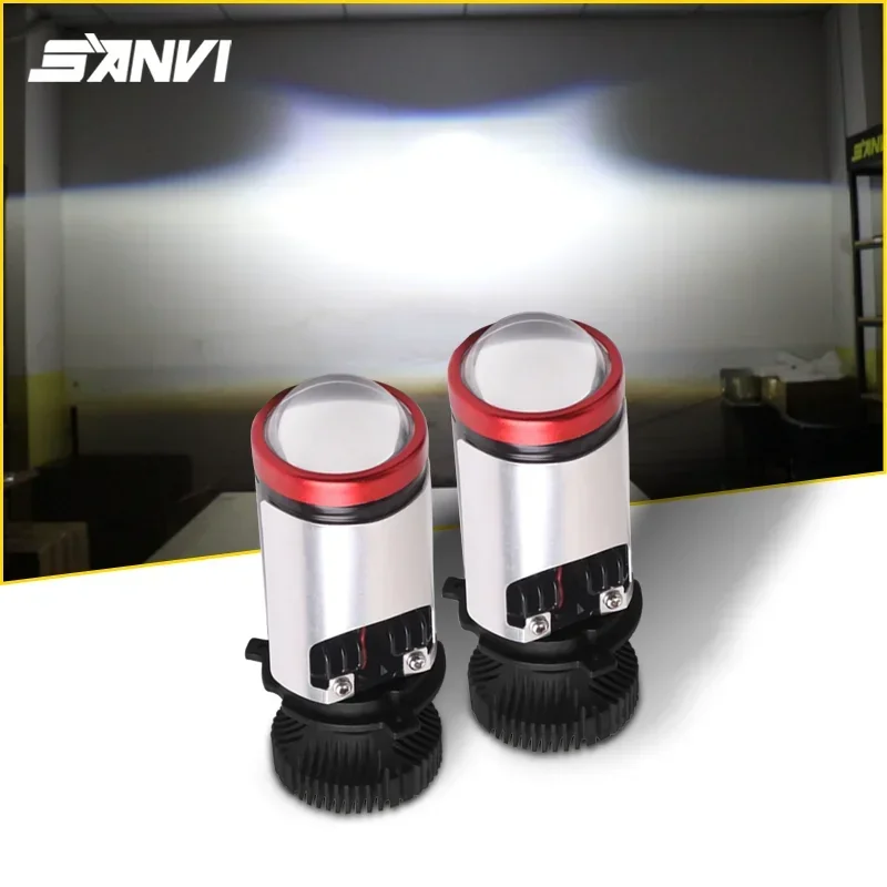 قطعتان من مصابيح SANVI H4 Mini Bi-LED الأمامية بعدسات جهاز العرض، بقوة 12 فولت و90 واط، بتقنية التوربو، مخصصة للسيارات والدراجات ا...