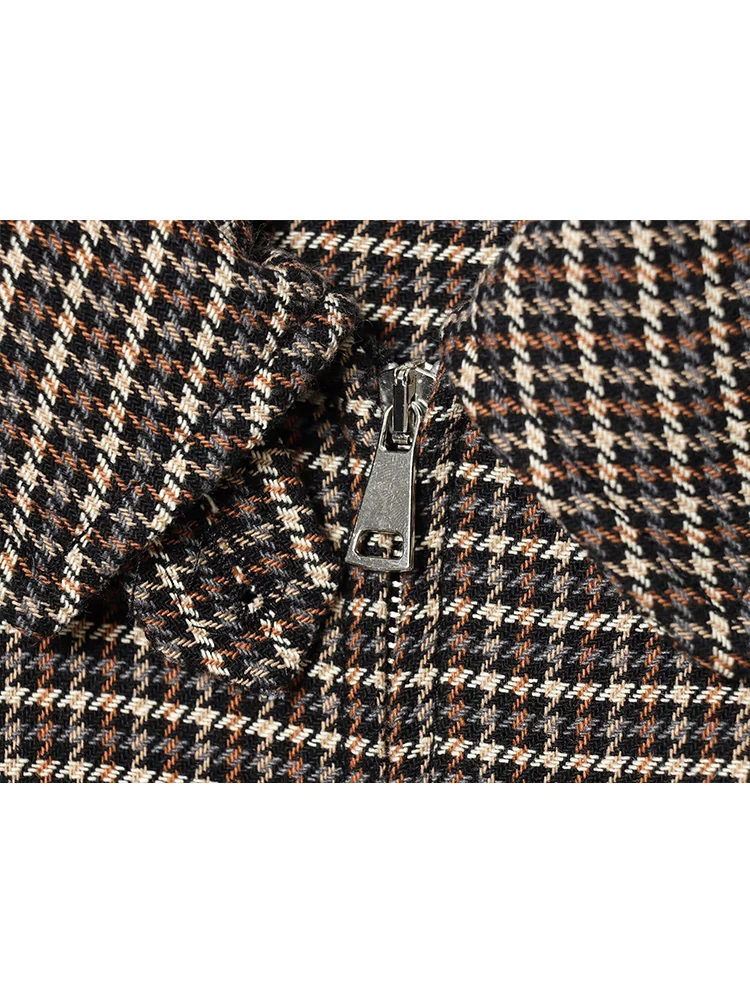 New Women's Casual Skirt Set Fashion Commuter Lapel Long Sleeve Pilot Jacket Coat Casual Houndstooth Plaid Mini Skirt Suit