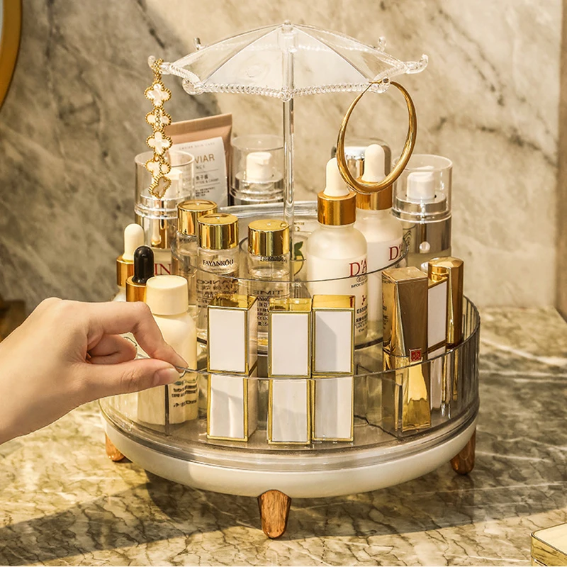 New Transparent Makeup Organizers with 360 Degree Rotation Storage Shelf Cosmetic Storage Box Bathroom Organizer Home Storage 3