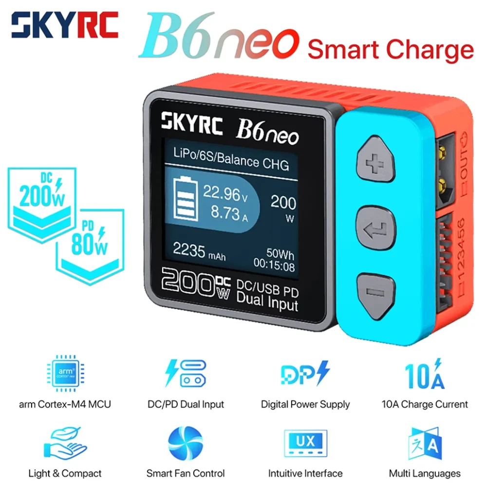 

SKYRC B6neo Intelligent Charger High Power DC200W PD80W,XT60 Applicable To RC Car Model Aircraft Battery Power Detection