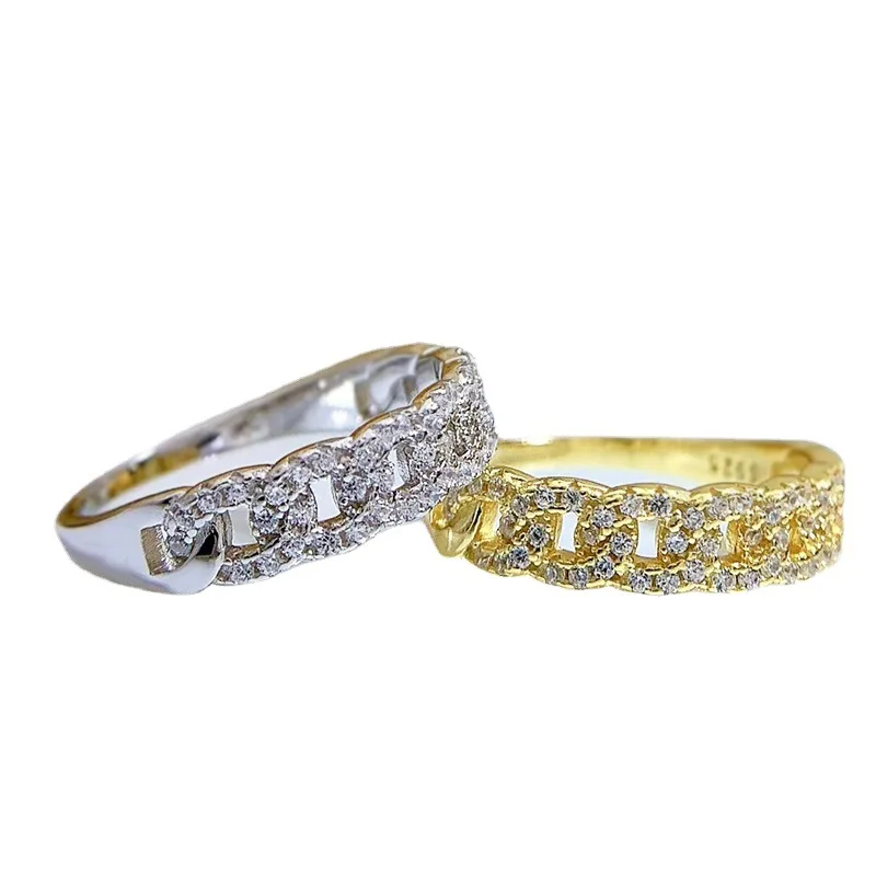 

Fashion trend spring new S925 silver Cuban ring simple wind finger inlaid 5A zircon ladies