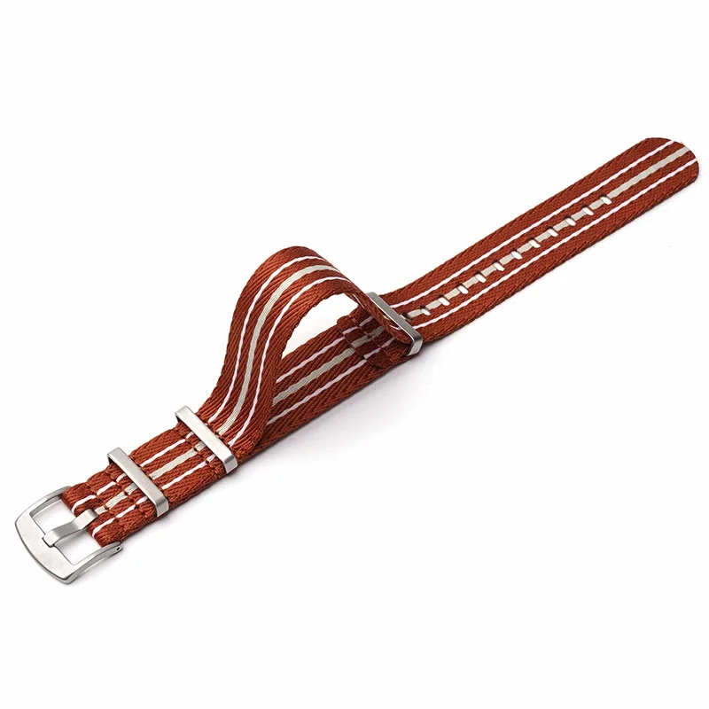 Striped Woven Nylon Watch Band with Stainless Steel Buckle, 20mm & 22mm