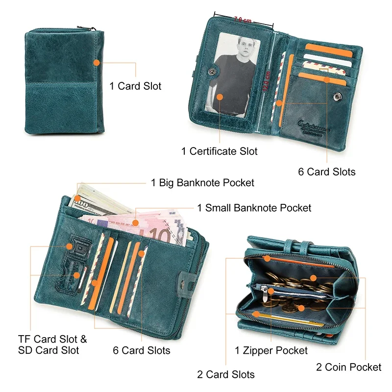 Wallets for Women Genuine Leather Short Bifold Fashion Women's Purses Card Holders Coin Purse Female Bags Women Wallet carteira 6