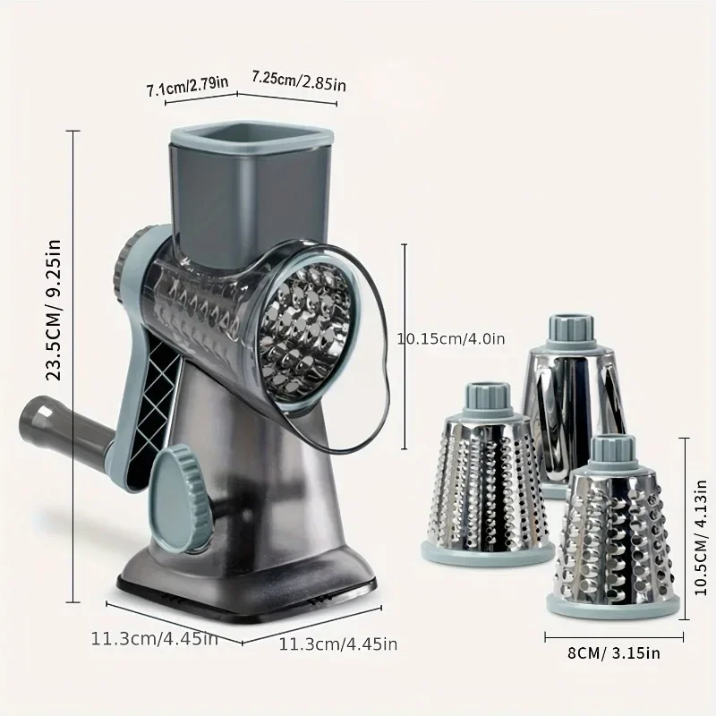 1Set 3 in 1 Rotary Cheese Grater Versatile Manual Vegetable Slicer Peanut Nuts Grinder Cheese Vegetable Shredder Clear JT242