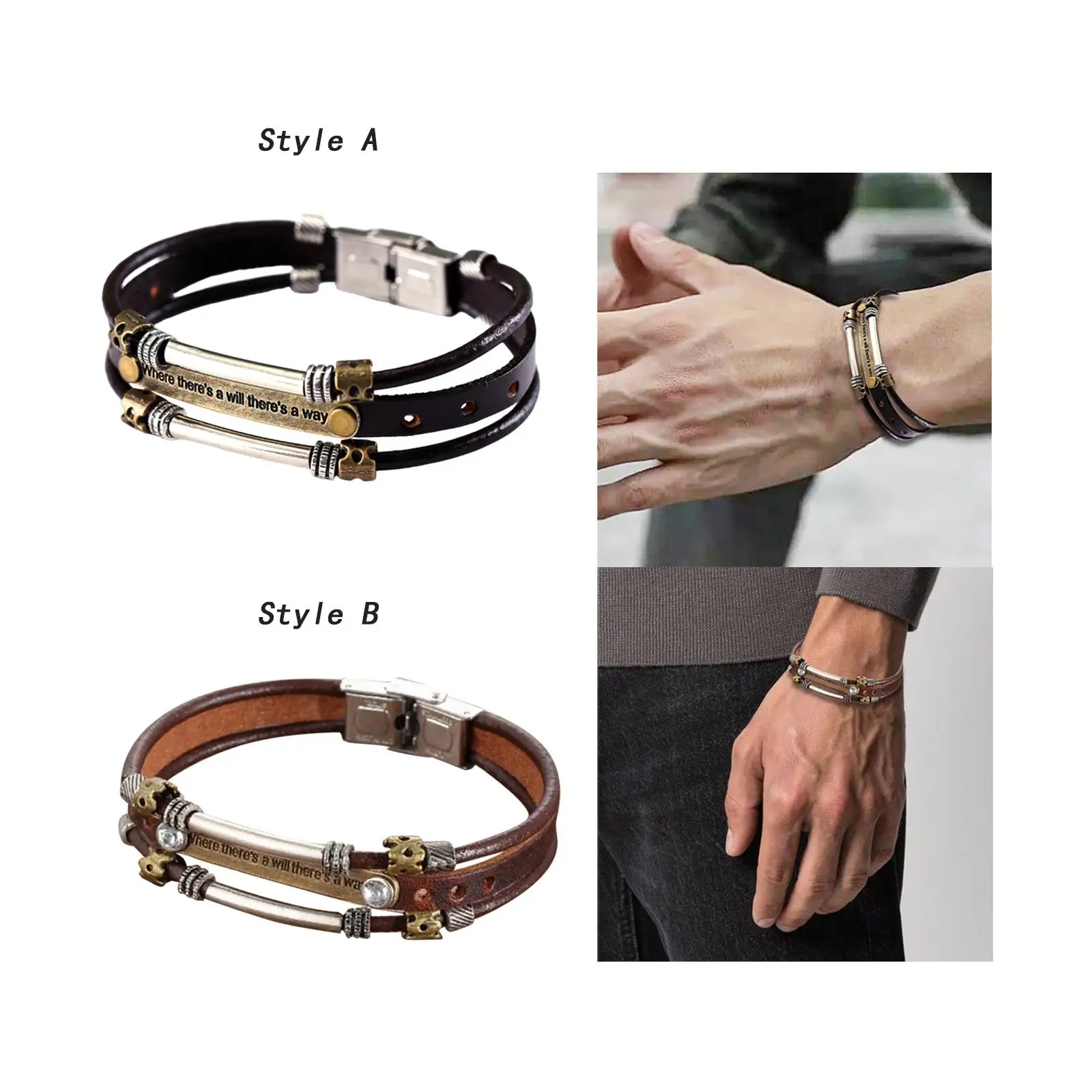 Gifts for Men Leather Bracelet Birthday Gifts Bracelet for Men Mens Leather Bracelet for Boyfriend Husband Dad Men Brother Son