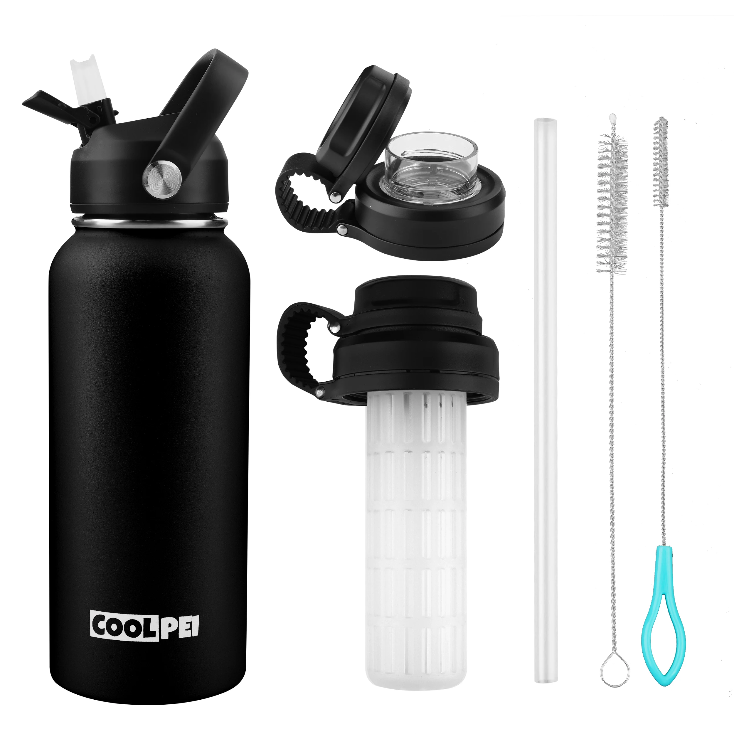 

Travel Water Bottle with Tea Strainer Filter Insulated Tea Bottles with Straw & 2 Lids Thermal Cup Vacuum Insulation Waterbottle