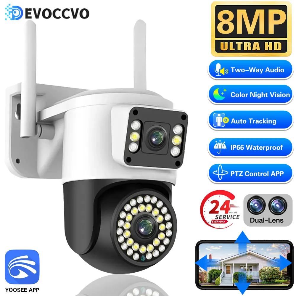 YOOSEE Wifi 8MP 4K Dual Lens Outdoor Security IP Cameras More LED Light Security WiFi PTZ Smart Home Night Vision CCTV WiFi Cam