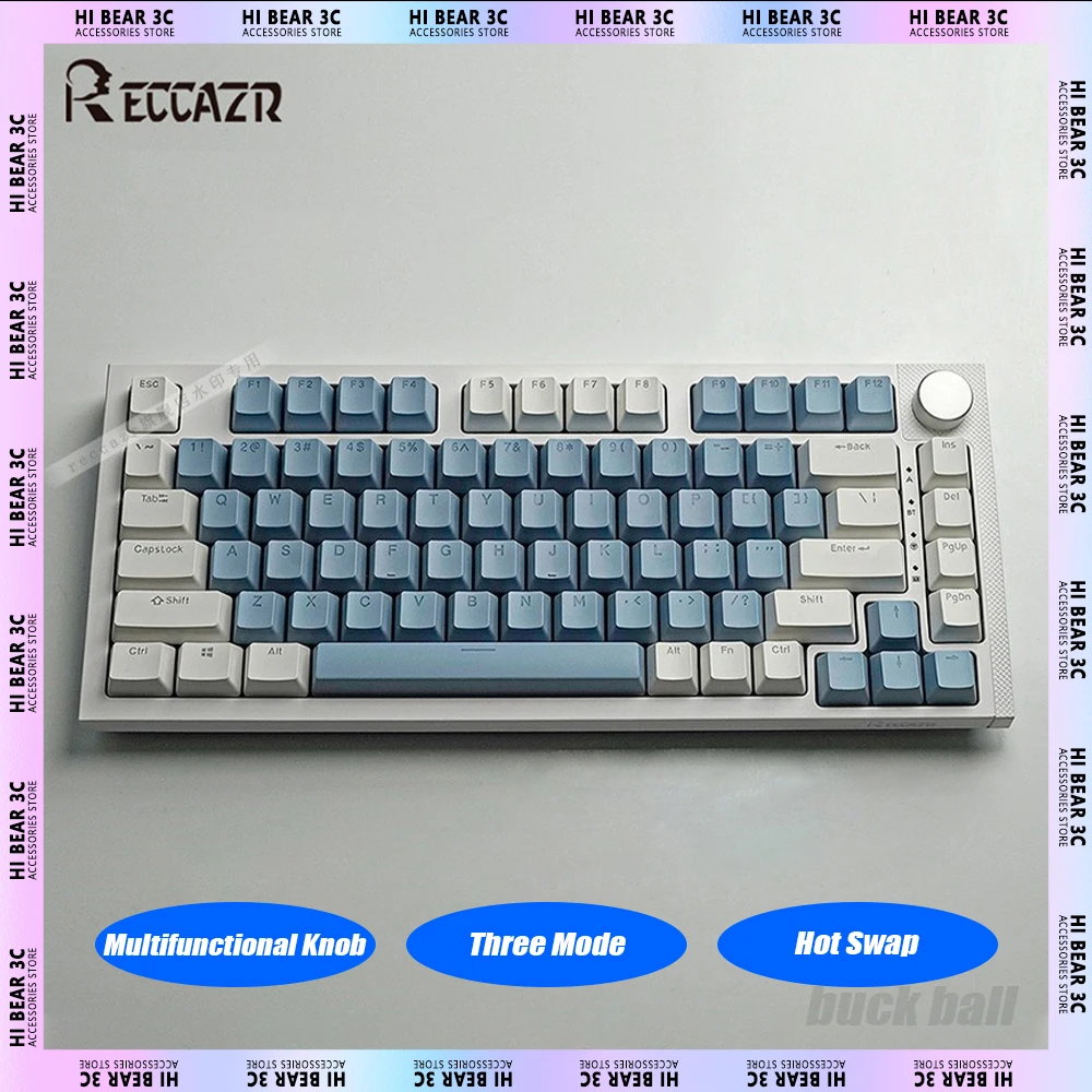 

RECCAZR KW75S Mechanical Keyboard Multifunctional Knob Three Mode Hot Swap Wireless Gaming Keyboard 81 Keys Gasket Pc Gamer Mac