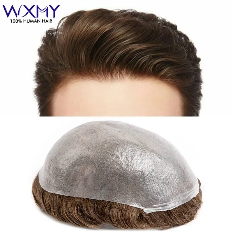 0.03mm Thin Skin Male Hair Prosthesis Invisible Hairline Men Toupee Male Wig Remy Human Hair Men's Capillary Prosthesis Systems