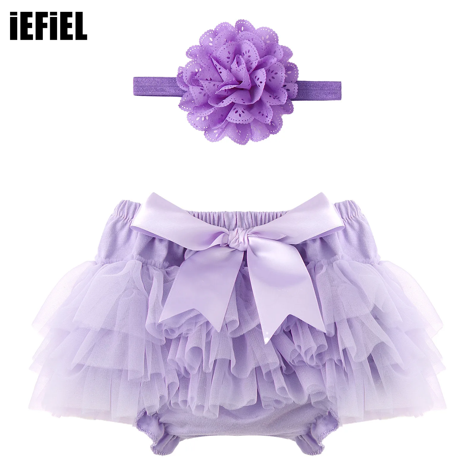 

Ruffle Tutu Skirts Briefs Newborn Toddler Girls Bowknot Tiered Frilly Princess Bloomers Underwear Diaper Cover with Headband