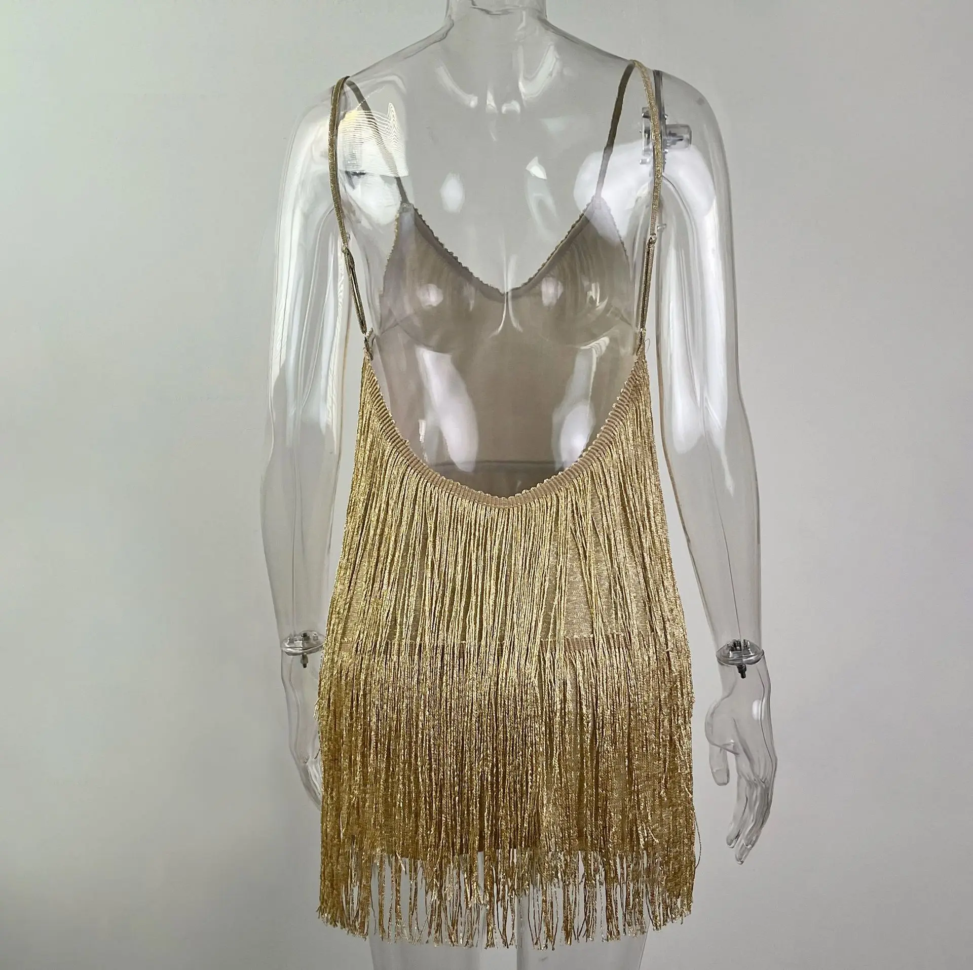 2025 Women Fringe Shiny Club Dress Sexy Black Gold Tassel Party Dress Open  Back Nightclub Sheath Dress YTY-0155 - AliExpress 200000345