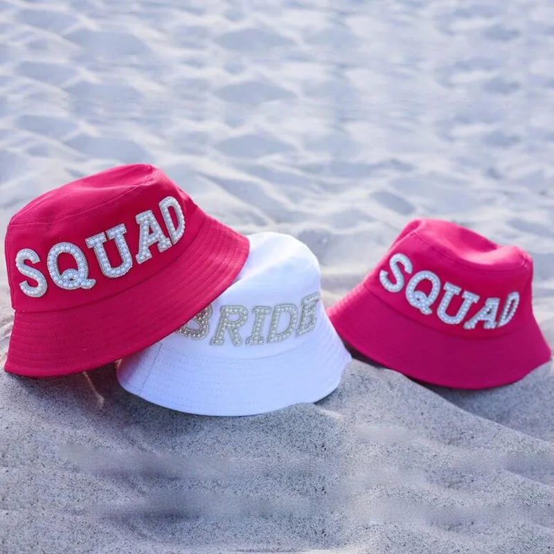 Description Picture 2 of itemBride squad Bucket Hat beach pool summer Wedding Bachelorette hen Party Bridal Shower Travel decoration bridesmaid proposal gift