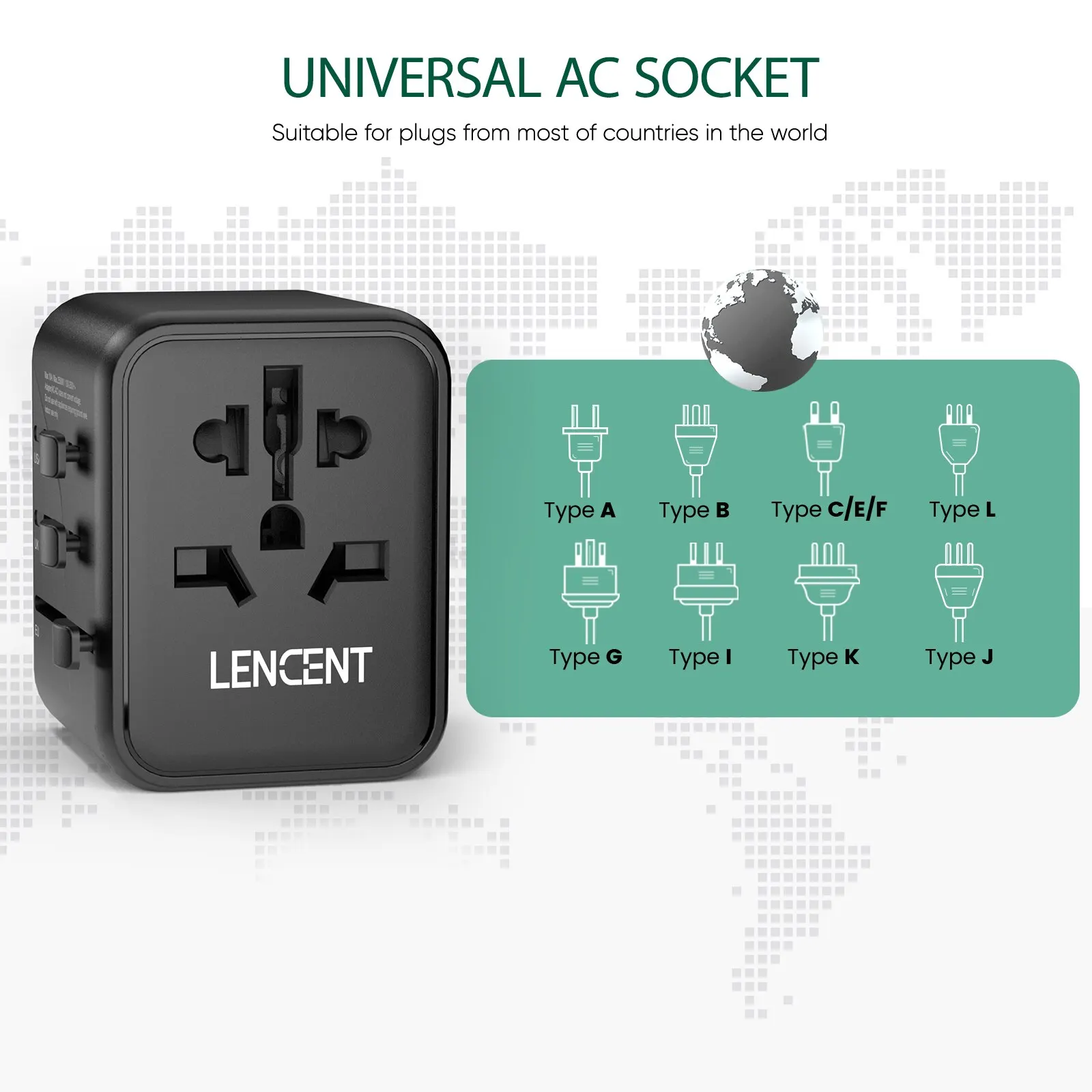 Universal All-in-One Travel Power Adapter with Dual USB Charging Ports
