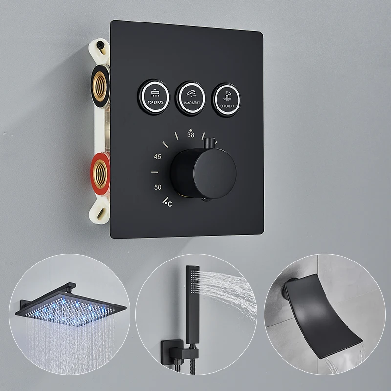 Description Picture 6 of itemBlack 8’/16’Thermostatic Bathroom Concealed Shower Faucet Rainfall Shower Head Wall Mounted Bathtub Mixer Tap Bath Shower Set