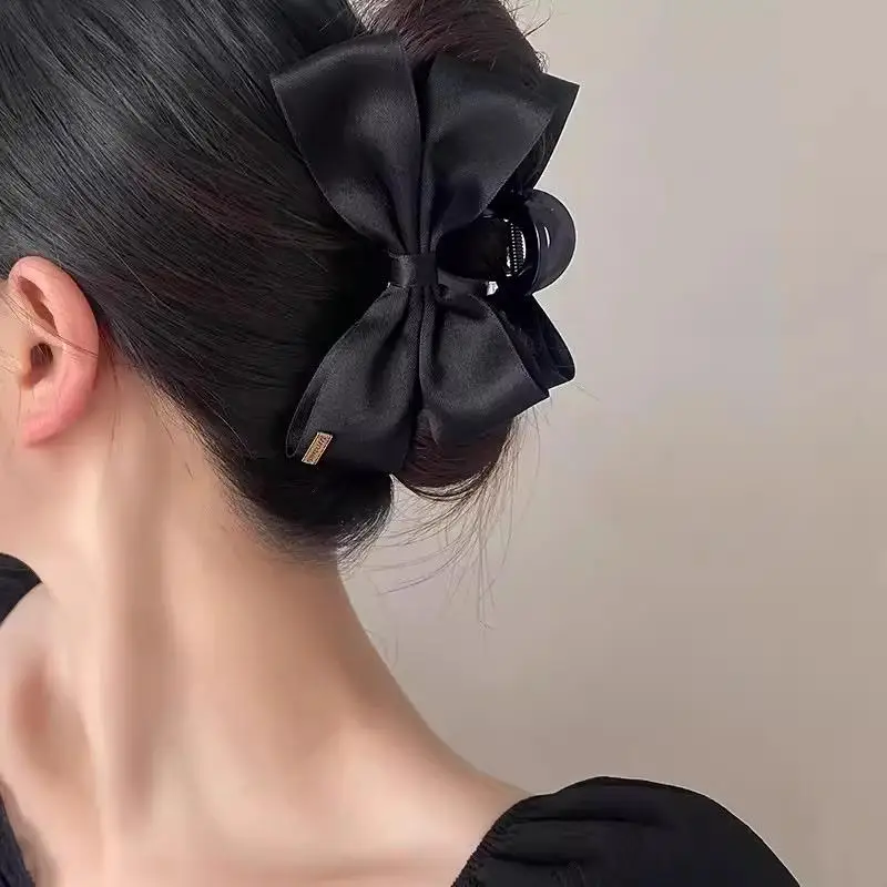 ☂ Elegante fermaglio per capelli francese con fiocco nero, clip a becco d'anatra per donna e ragazza, accessorio moda per l'acconciatura. - immagine 3