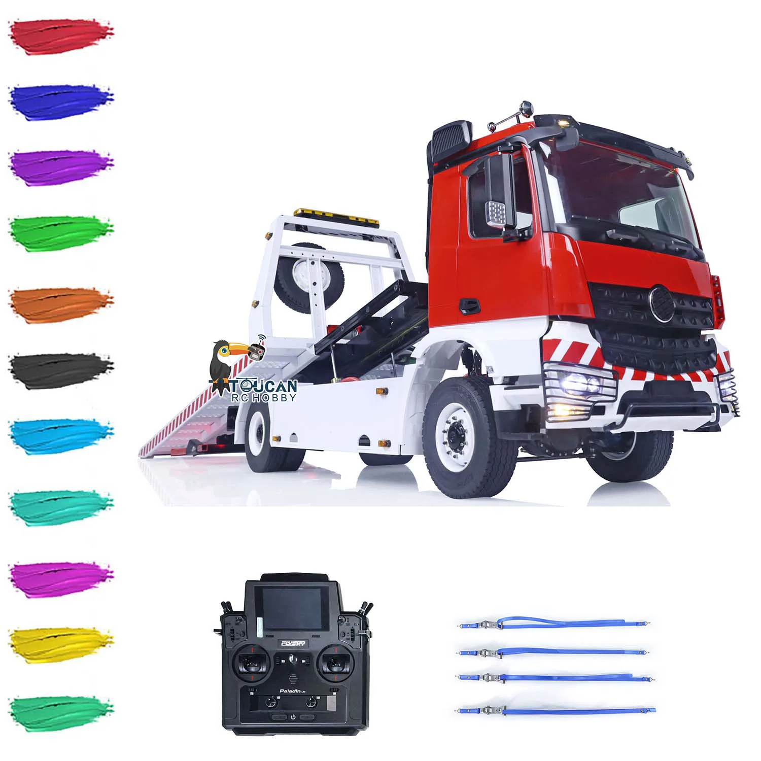 

4WD 1/14 JDModel 196 RC Hydraulic Wrecker Car Flatbed Tow Truck Hobby DIY Painted Finished Recovery Sound Vehicle Toys TH22912